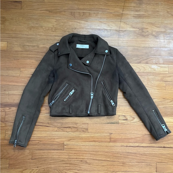Zara Basic Brown Faux Women’s Leather Jacket - Picture 5 of 9